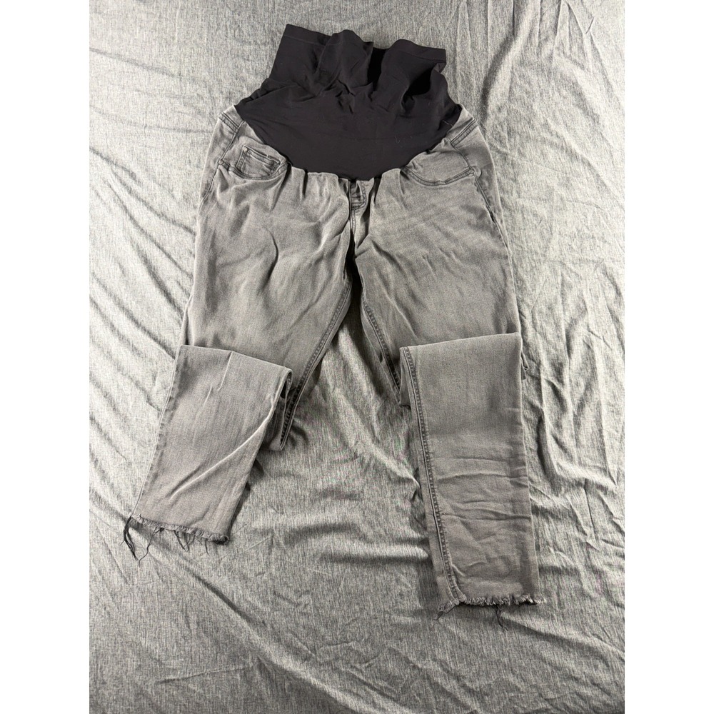 Indigo Blue Maternity Jeans Womens XL Gray Full Belly Panel Stretch Denim